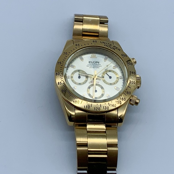 Elgin FK-1059 E Deluxe Chronograph Gold-Plated Men's Watch - Picture 2 of 11